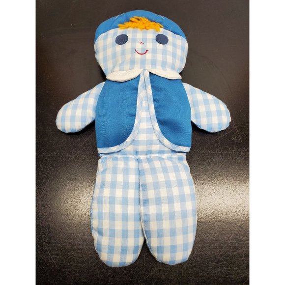 Vintage Fisher Price Toys Blue check Boy Rattle Plush - 11 Inch - Picture 7 of 7
